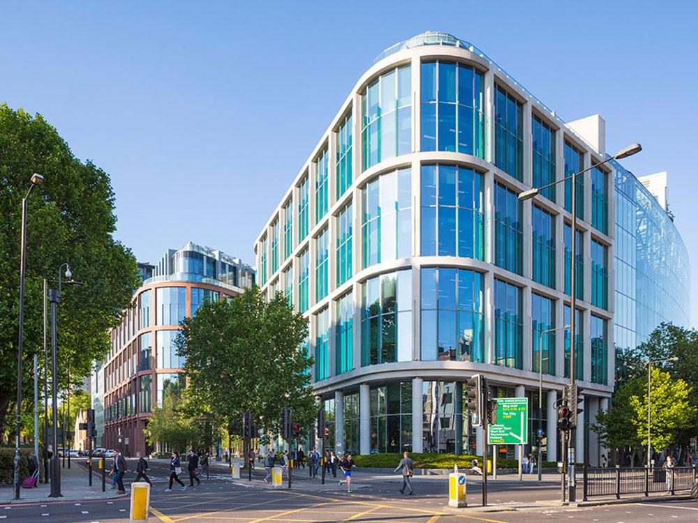 NEQ Regent's Place, Euston, London — Completed external elevation of the office building