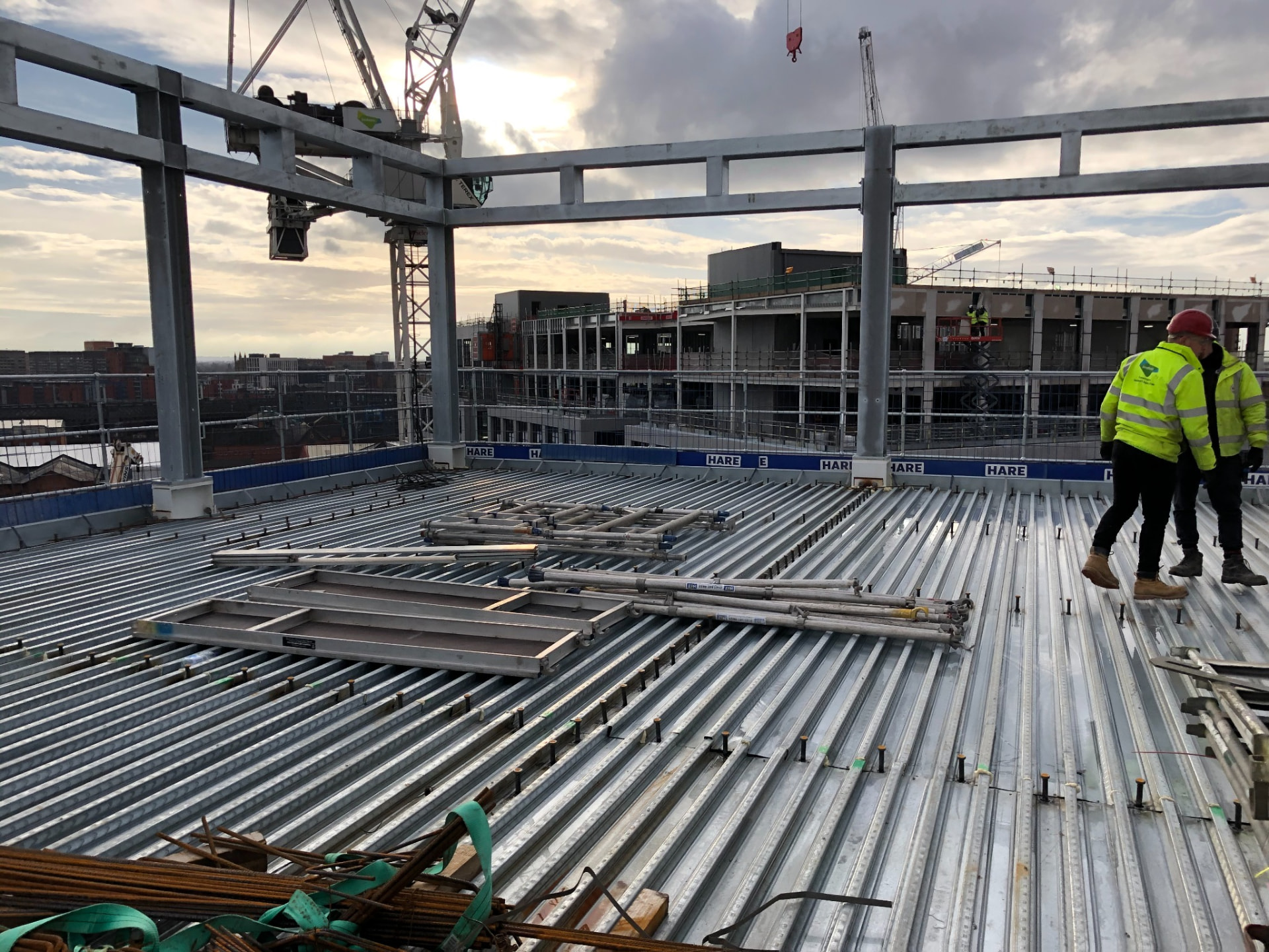Globe & Simpson Building, Manchester — Upper floor steelwork and metal decking