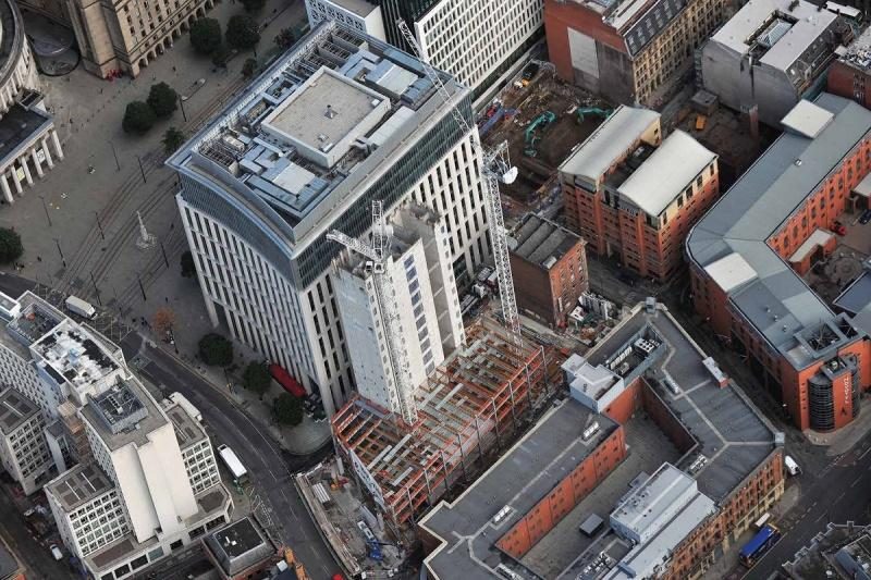 Landmark, St Peter's Square, Manchester — Aerial view of the frame under construction