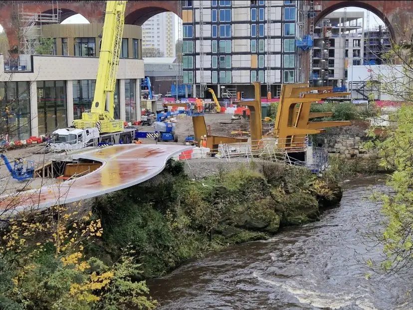 Stockport Interchange Cycle Ramp, Stockport, Greater Manchester — Ramp deck being installed during construction